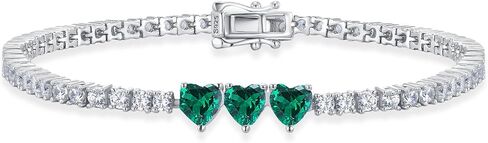 Sterling Silver Heart Tennis Bracelets for Women Birthstone Gemstone Charm Long 5A Cubic Zirconia Fine Jewelry for Daily Waer 7 Inches in Saudi Arabia