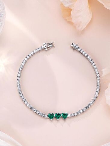 Sterling Silver Heart Tennis Bracelets for Women Birthstone Gemstone Charm Long 5A Cubic Zirconia Fine Jewelry for Daily Waer 7 Inches in Saudi Arabia