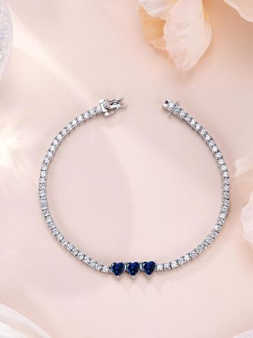 Sterling Silver Heart Tennis Bracelets for Women Birthstone Gemstone Charm Long 5A Cubic Zirconia Fine Jewelry for Daily Waer 7 Inches in Saudi Arabia