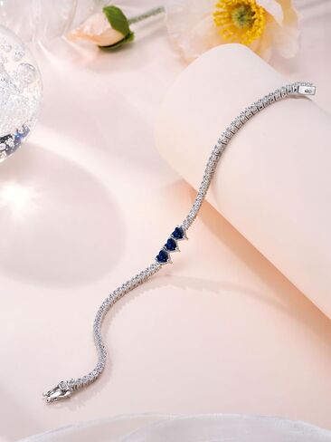 Sterling Silver Heart Tennis Bracelets for Women Birthstone Gemstone Charm Long 5A Cubic Zirconia Fine Jewelry for Daily Waer 7 Inches in Saudi Arabia