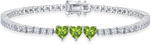 Sterling Silver Heart Tennis Bracelets for Women Birthstone Gemstone Charm Long 5A Cubic Zirconia Fine Jewelry for Daily Waer 7 Inches in Saudi Arabia