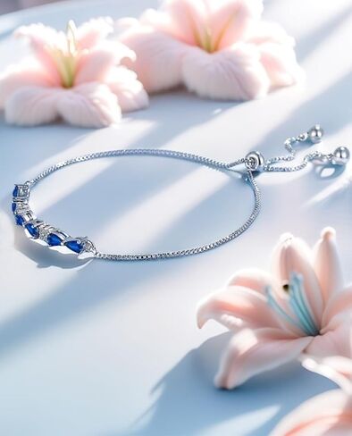 Italian Sterling Silver Women's Tennis Bracelets | Ladies' Sterling Silver Rope Adjustable Bracelet with Crystals | Gift for She in Kuwait