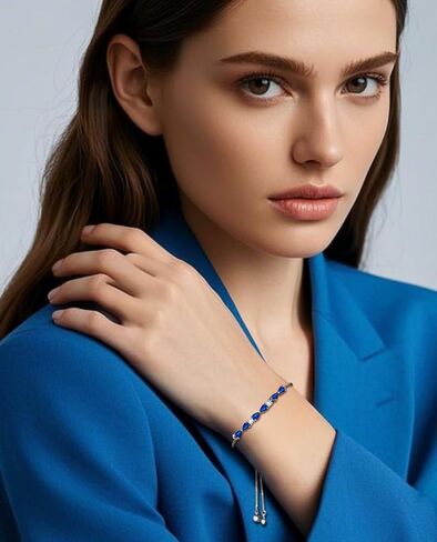 Italian Sterling Silver Women's Tennis Bracelets | Ladies' Sterling Silver Rope Adjustable Bracelet with Crystals | Gift for She in Kuwait