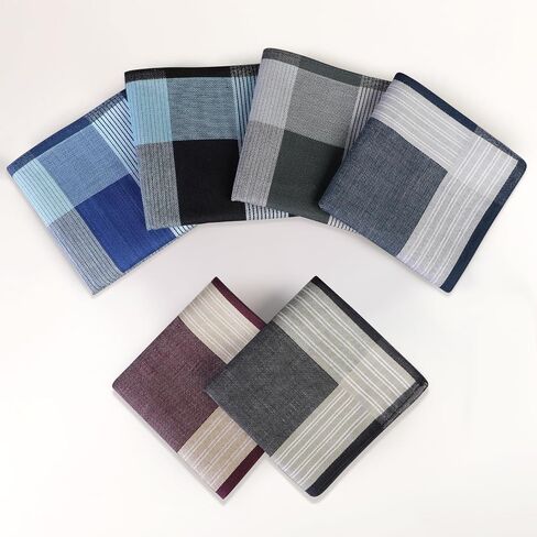 HOULIFE Handkerchiefs for Men, Soft Cotton Men's Hankies with Striped Pattern Handkerchief in Assorted Colors 6PCS 16.9″ in Saudi Arabia