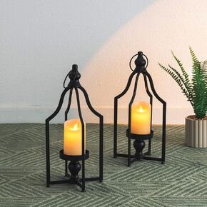 Glitzhome 16.5 "H Modern Farmhouse Black Metal Metal Mostiative Candle Candle Minterns (Small)