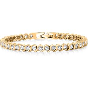 Gem Stone King 14K Gold Plated 3MM Simulated Blue Sapphire and Sparkling White Cubic Zirconia Tennis Bracelet for Women | 4.50 Cttw | Size 7 Inch | Choice of Color
