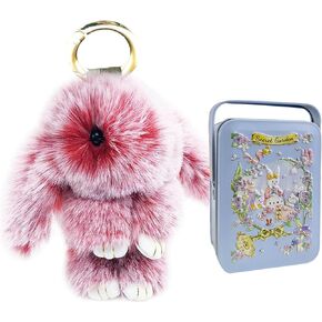 Bunny Plush Keychain, Soft Fluffy Keyring with Tin Box, PomPom Charms Gifts for Key & Bags