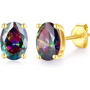 FANCIME 14k Solid Yellow Gold Oval Stud Earrings Prong Cluster Stud Earrings Natural/Created Gemstone Jewelry Gifts for Her Mom Women Wife,Gemstone Size 5 * 7mm