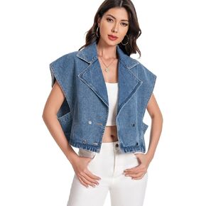 Women's Oversized Denim Vest Jean Cropped Casual Lightweight Jacket,Perfect for Spring Summer Outfits