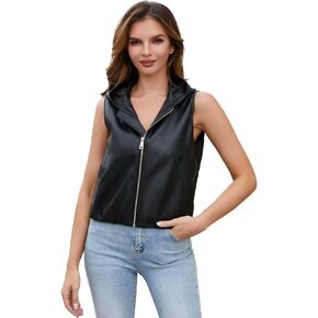 DIASHINY Women Faux Leather Vest Cropped Pu Leather Top Button Vest Biker Motorcycle Waistcoat Black