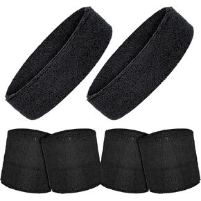 6pcs Sweatband Set, Sports Workout Headbands and Wristband Set Moisture Wicking Athletic Sweatbands Nonslip Stretchy Terry Cloth Sweat Absorbing Wristband for Women Men