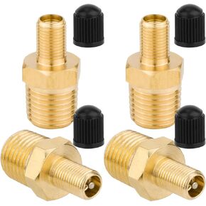 4pcs Brass Air Inflator Adapter, Standard 1/4 NPT (M) to Standard Valve for Schrader (M) Tire Inflator Adapter with 4 Caps for Air Hose Compressor