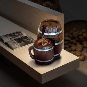 Tabletop Fountain Indoor Barrel and Mug Theme Desk Fountain for Bar Decor Indoor Fountain Relaxation Home Decor(Barrel)