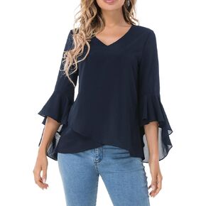 نساء الصيف شيفون بلوزات الأزهار طباعة v-neck جرس الأكمام قمم الأزياء الأزياء القمصان غير الرسمية 2024