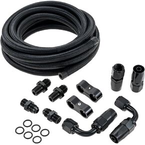 6AN Automatic Transmission Cooler Lines Kit with Fittings Compatible with 4L60E 4L65E, 6AN Fuel Line Kit, AN6 Nylon Braided Fuel Line Hose Fitting Kit CPE 15FT for Oil Gas and Fuel