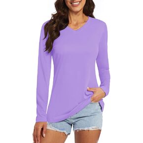 Women's Long Sleeve V Neck Workout Tops UPF50+ Sun Protection Moisture Wicking Lightweight Swim T-Shirts