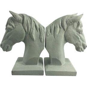 Comfy Hour Farmhouse Collection 5" x 7", Set of 2, Horse Head Art Bookends, 1 Pair, Antique Style, Heavy Weight, White, Polyresin