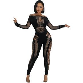 مثير للسيدات من خلال الأكمام الطويلة جوفاء خارج bodycon بذلة شبكة تمتد