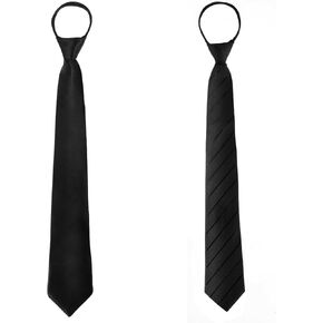 Zipper Ties for Men, Pre Tied Neckties for Men Teens, 2Pcs 3.15" Solid Black Color Adjustable Zipper Neck Ties