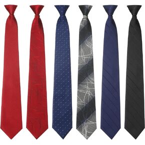 Janmercy 6 Pcs Clip on Tie for Men Clip on Easy Necktie Striped Solid Plaid Dots Mixed Lot Tie for Office School, 20 Inch (Mixed Style)