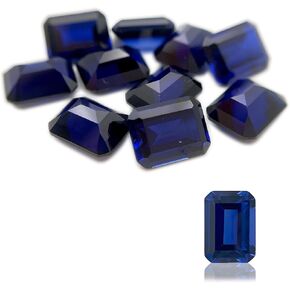 10Pcs Loose Synthetic Sapphire Stone Bulk Wholesale Emerald Cut Royal Blue Corundum Gemstone Lot Faceted Gems VVS Grade (6x4/7x5/8x6/9x7mm)