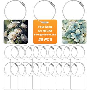 20 Pcs Metal Sublimation Luggage Tag Blanks Double Sided, Aluminum Sublimation Bag Tags with Stainless Steel Loop Suitcase Name Tag Luggage Labels Blank for DIY Craft Gifts Travel Sports Bags