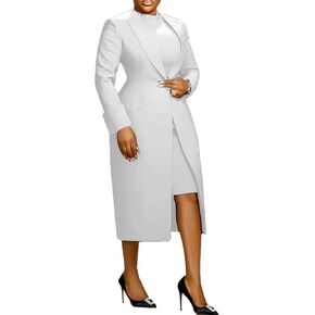 Famnbro Womens Suits 2 Piece Set Long Blazers Jacket Back Slit Dress Sets Work Business Fashion Outfits