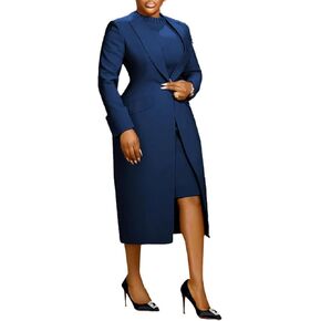 Famnbro Womens Suits 2 Piece Set Long Blazers Jacket Back Slit Dress Sets Work Business Fashion Outfits in Saudi Arabia