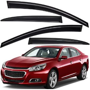 Lightronic Extra Durable Clip-on in-Channel Auto Vent Window Visor, Fits 2013-2015 Chevrolet Malibu, 2016 Malibu Limited, UV Protection Rain Guard, Original Window Deflector, Dark Smoke, 4-Pcs