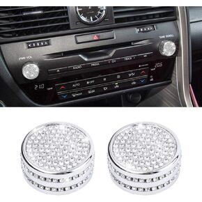 CARFIB Car Interior Bling Accessories for Lexus GS RX Volume PWR VOL Tune Scroll Knob Decals Stickers Covers Cap Parts Decoration Trim Men Women Zinc Alloy Crystal Silver Pack of 2