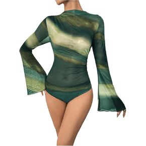 MakeMeChic Women's Leopard Print Top Bodysuit Long Sleeve Mock Neck Sleeve Fitted Leotards