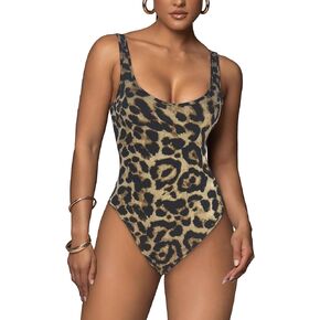 Womens Leopard Print Bodysuit Tops Sexy Backless Sleeveless Going Out Tank Thong Body Suits One Piece Rompers
