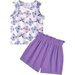 Arshiner Girls Summer Clothes 2 Piece Ruffle Trimmed Sleeveless Tank Top and High Waist Shorts with Pockets Clothing Sets