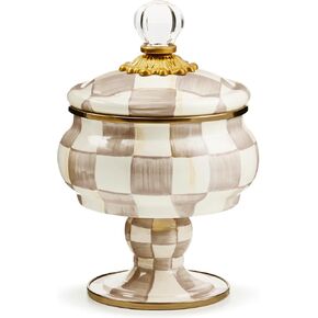 MACKENZIE-CHILDS Enamel Curiosity Pot, Decorative Container for Home Decor, Brown-and-White Mocha Check