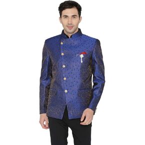WINTAGE Men's Banarsi Rayon Cotton Casual and Festive Indian Jodhpuri Grandad Bandhgala Blazer : 4 Colors