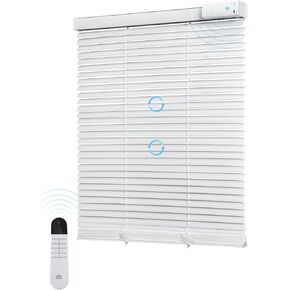 الستائر الآلية مع التحكم عن بُعد ، الستائر الكهربائية القابلة لإعادة الشحن PVC لتصفية ضوء Windows Filters أفقي للمكتب المنزلي ، 35 "W × 72" H ، أبيض