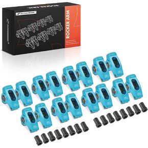 A-Premium 16Pcs Blue Aluminum Engine Roller Rocker Arms with Needle Bearings Compatible with Ford SBF 302, 1.7 Ratio, 7/16" Studs