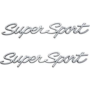 2Pc Super Sport Emblem Front 3D Badge Nameplate Letter Replacement for Super Sport 1965 1966 (Chrome)