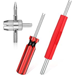 3pcs Tire Valve Stem Removal Tool Single and Double Heads Valves Core Wrench 4-Way Valve Tool Kit Multi Function Tire Valves Stem Installer Tools for Bicycle Car Trucks Tire Repair Installation