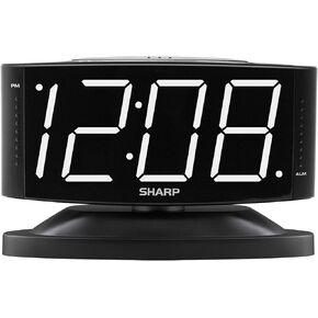 SHARP Home LED Digital Alarm Clock – Swivel Base - Outlet Powered, Simple Operation, Alarm, Snooze, Brightness Dimmer, Big Red Digit Display, Gun Metal Grey Case