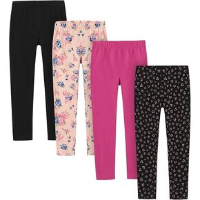 LAPASA Girls Leggings Pants (4 & 5 Pack) Cotton Knit Toddler Print Solid Full-Length Multipack Stretchy Soft Multicolor G11