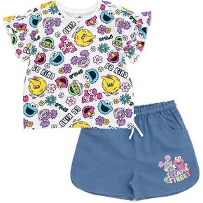 Sesame Street T-Shirt and Chambray Shorts Outfit Set Infant to Little Kid Sizes (12 Months - 7-8)