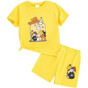Toddler Summer Outfits for Girls Cute Graphic Crewneck Top T-Shirt & Biker Shorts Set 2 Piece Tracksuit