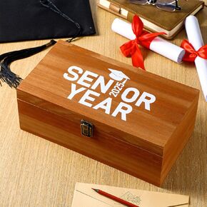 Large Graduation Keepsake Box Senior 2025 Year Wooden Memories Grad Box Graduation Cap Pattern Class of 2025 Gifts for Him Her High School College Grad School Party, 12. 6 x 6. 7 x 4. 7 Inch