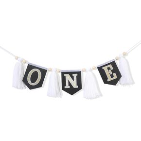 Black Gold Tassel Banner For 1st Birthday - Tassel Garland With Wood Bead，Black Birthday High Chair Banner，First Birthday Tassel Wreath For Highchair，Wall Hangings Decorative For Kids Bedroom Nursery