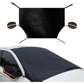 Fogfar 1 PC Car Front Windshield Sunshade, 94.48" x 57.08" 210T Silver-Coated Cloth Antifreeze Rearview Mirror Snow Shield, Elastic Hook Installation, Compatible with Large SUVs, Pickups (Black)
