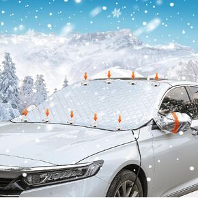 Fanwer New Thickened Car Windshield Cover for Ice and Snow, Magnetic Snow Cover with 9 Hidden Magnets, Windshield Sun Shade UV Reflective for Summer, Ice Frost Sun Dust Water Resistent
