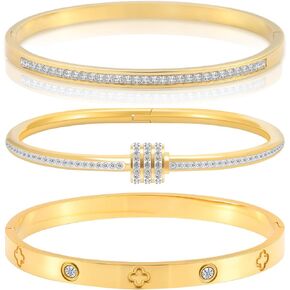 Gold Bracelets for Women - Crystal Stackable Bangles with Friendship & Love Theme - Stainless Steel Jewelry, Ideal Birthday Gift