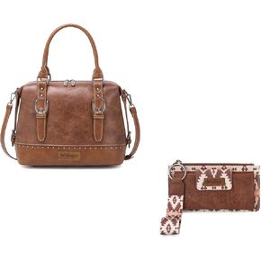 Wrangler Doctor Bag Top Handle Purse Hobo Shoulder Barrel Satchel Handbags and Aztec Clutch Wristlet Wallet Set