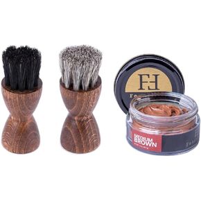 FootFitter Shoe Cream and Dauber Brush Set Bundle, Shoe Shine Polish Applicators & Medium Brown Shoe Cream